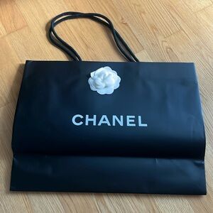 CHANEL Black Shopping Bag with White Camellia